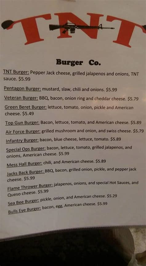 Menu At Tnt Burger Co Restaurant Lawrenceburg