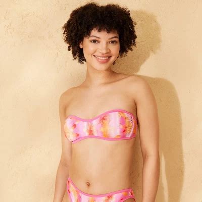 Women S Contrast Binding Printed Bandeau Bikini Top Wild Fable Pink