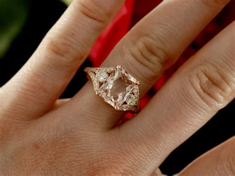 Morganite Engagement Ring With Diamonds And Millgrain Design Emerald