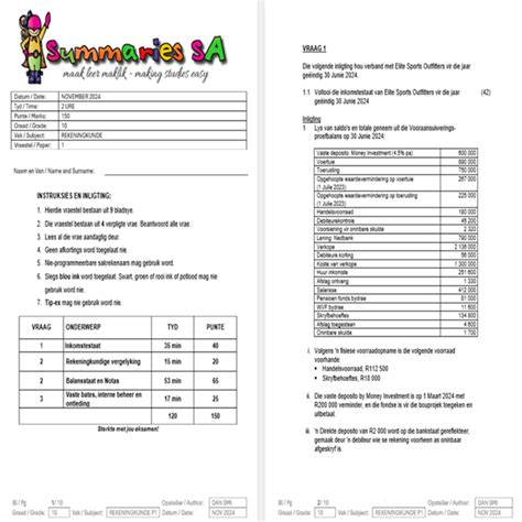 Graad 10 Rekeningkunde November Vraestel 1