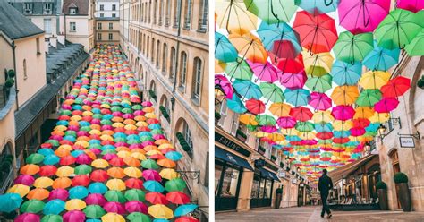 Umbrella Art Installation Floats Above Passageway in Paris