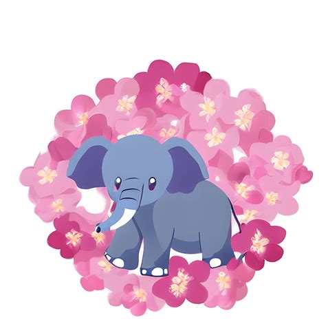 Cute Baby Elephant Cherry Blossom Adorable Nursery Art Creative Fabrica