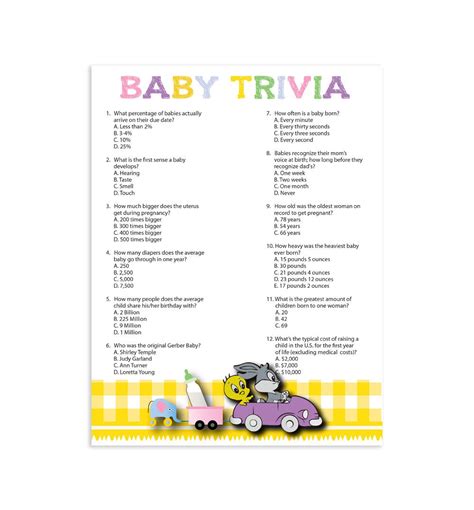 Printable Baby Shower Trivia Game