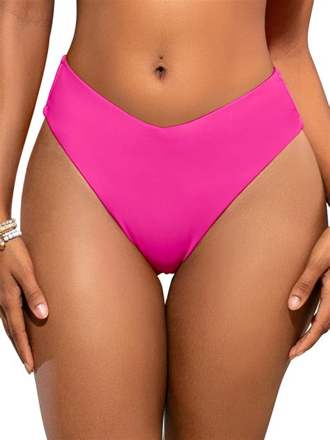 Shekini High Cut Bikini Bottom V Cut Bathing Suit Bottom Tummy Control High Waist Swim Bottoms M