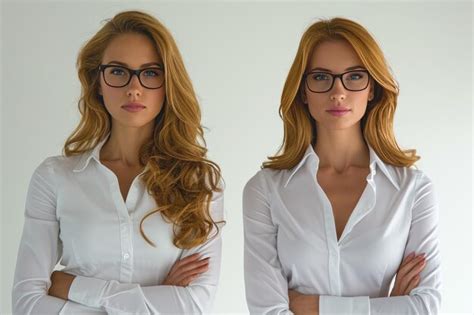 Premium Photo Two Beautiful Blonde Girls In White Shirt Hot Professional Teachers Secretaries