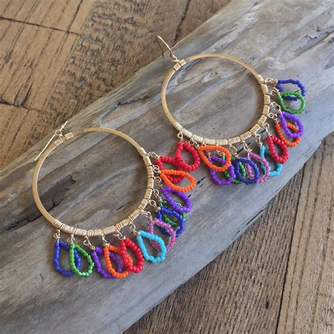 Statement Earrings Colorful Beaded Earrings 14k Gold Fill