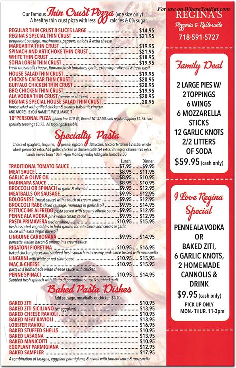 Reginas Pizzeria Restaurant In Queens Menus And Photos