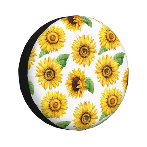 Rv Spare Tire Cover 15 In Sunflowers Cute White Adjustable Tire