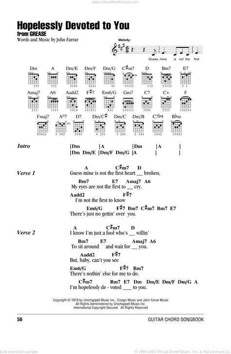 Hopelessly Devoted To You sheet music for guitar (chords) (PDF) | Guitar chords, Hopelessly ...