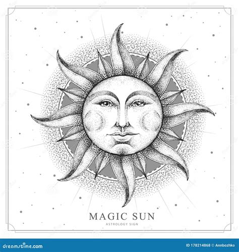 Modern Magic Witchcraft Card with Astrology Sun Sign with Human Face ...