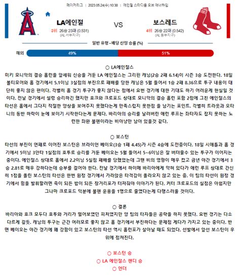 스포츠무료중계 패널mlb분석 1038 La에인절스 Vs 보스턴 Gl패널종합분석 굿라이브티비해외축구중계사이트