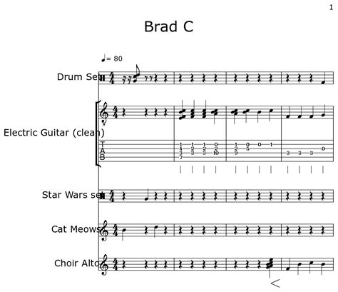 Brad C Sheet Music For Drum Set Electric Guitar Star Wars Set Cat