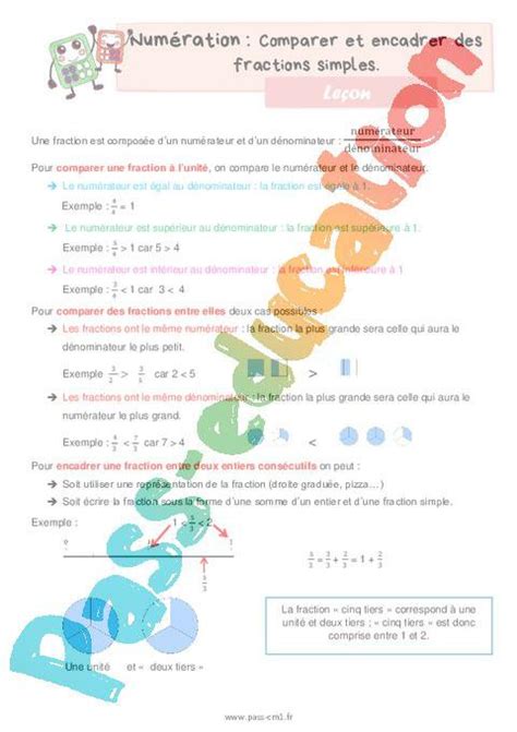 Comparer et encadrer des fractions simples Leçon de numération pour