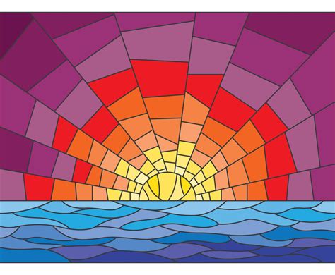 Sunset Stained Glass Illustration Vector Art And Graphics