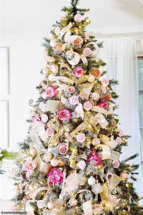 Pink Christmas Tree with Fake Flowers