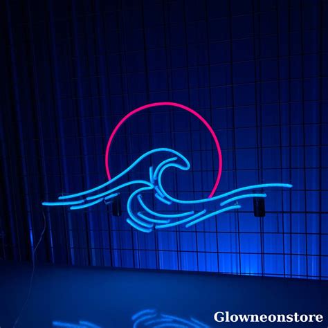 Glowneon Wave Sunset Neon Sign Sun Ocean Led Sign Sunset Led Sign