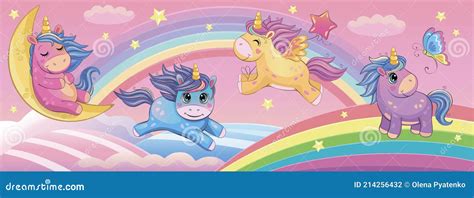 Set Funny Small Unicorns Cute Little Pony Or Horse Fairytale