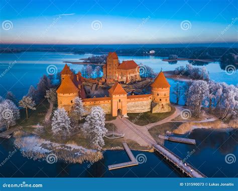 Trakai Castle at Winter, Aerial View of the Castle Stock Image - Image ...