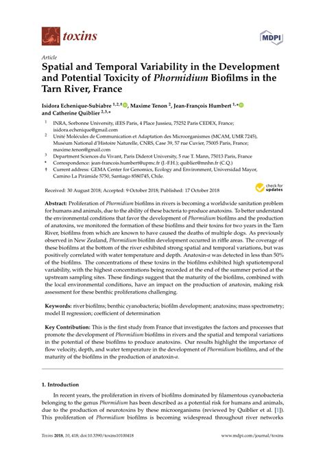 (PDF) Spatial and Temporal Variability in the Development and Potential Toxicity of Phormidium ...