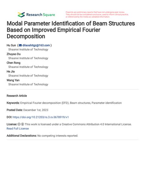 PDF Modal Parameter Identification Of Beam Structures Based On