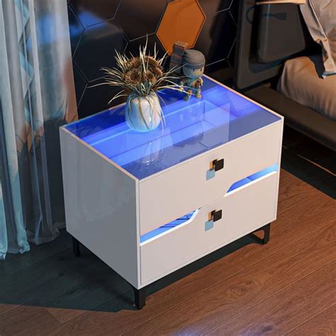 Table De Chevet LED Avec Plateau En Verre Table D Appoint Avec 2