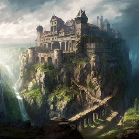 Premium AI Image | a castle on a cliff with a waterfall in the background