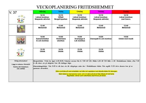 Skolbanken Fritidshemmets Veckoplanering V 37