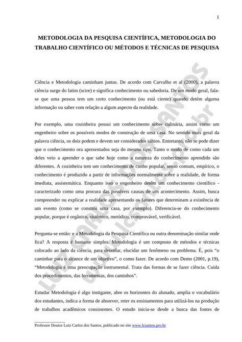 Pdf Metodologia Da Pesquisa Cient Fica Metodologia Metodologia