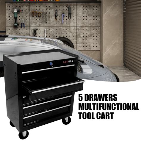 Tool Cart on Wheels, 5 Drawers Rolling Tool Chest, Metal Tool Box Storage Cabinet Organizer Tool ...