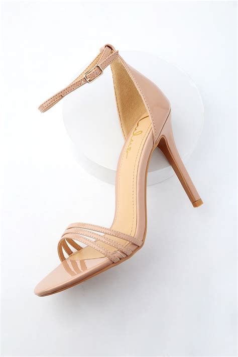Chic Ankle Strap Heels Nude Patent Heels Party Heels