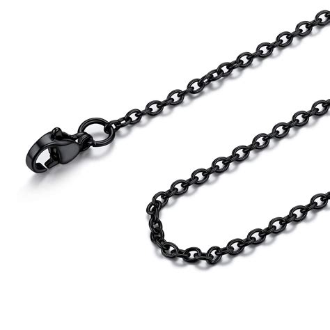 FOCALOOK Black Chain Necklace Stainless Steel Rolo Cable Chain for ...