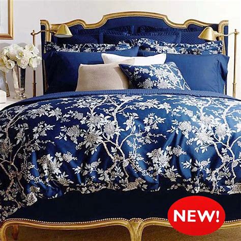 Dark Blue Floral Bedding Set Duvet Cover Set White Flower Reactive