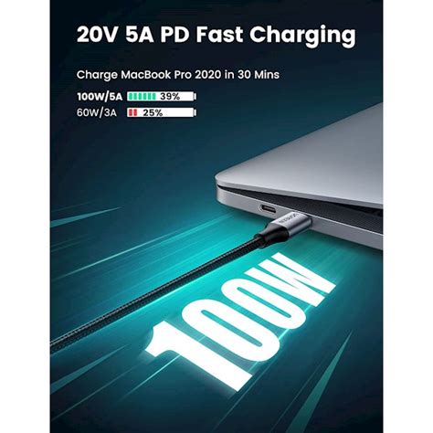 Usb კაბელი Ugreen Us316 70427 100w Usb Type C To Type C 100w Pd Fast