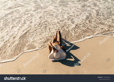 Woman Bikini Sunbathing Lying Near Seashore Stock Photo Shutterstock