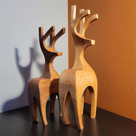 Wooden Reindeer Wooden Sculpture Home Décor Natural Wood Deer Wooden