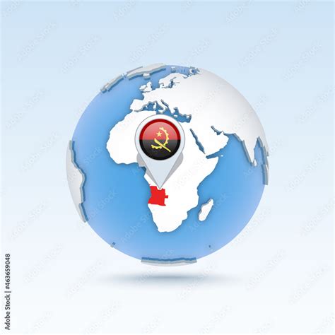 Angola - country map and flag located on globe, world map. Stock Vector ...