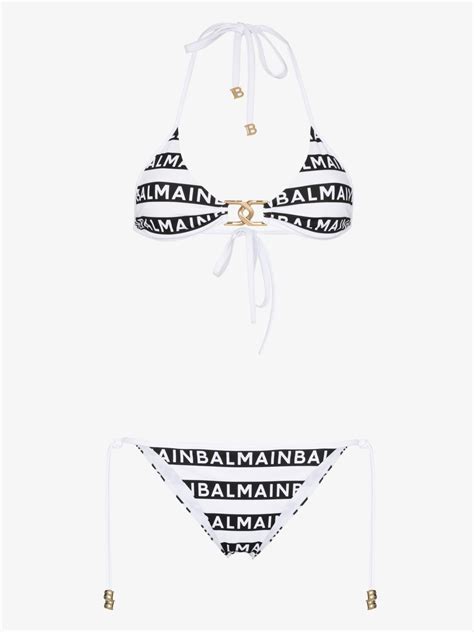 Balmain Logo Stripe Triangle Bikini Browns