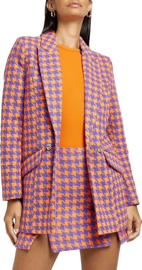 River Island Houndstooth Bouclé Blazer Shopstyle