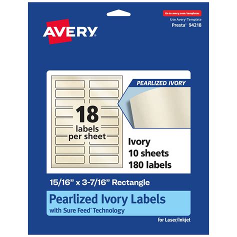 Avery Pearlized Ivory Rectangle Labels With Sure Feed Technology 15 16 X 3 7 16 180