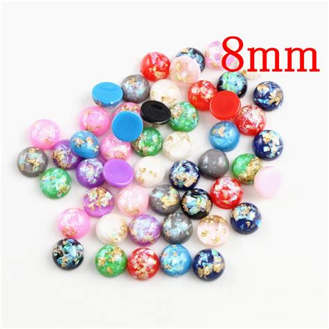 New Fashion 8mm 40pcs Lot Mix Color Built In Metal Foil Flat Back Resin