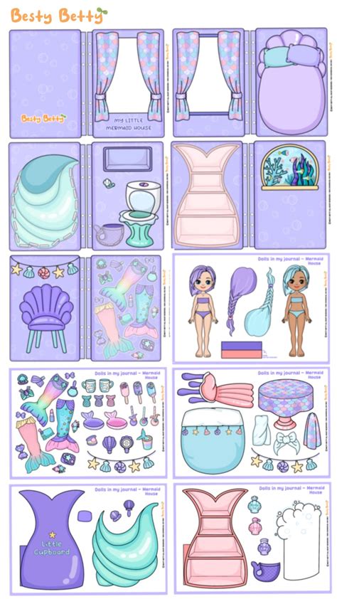 Printable Mermaid Paper Dolls And Dollhouse Set Artofit