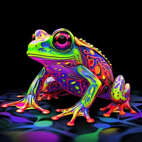 Premium Ai Image Brightly Colored Frog Sitting On A Black Surface