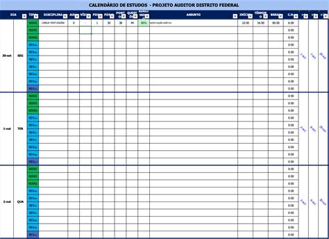 Planilha de Estudos Intermediária para Download