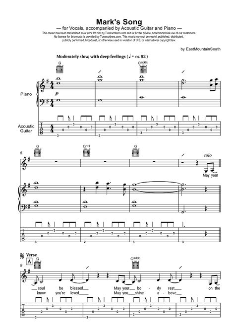 Tunescribers Marks Song Sheet Music