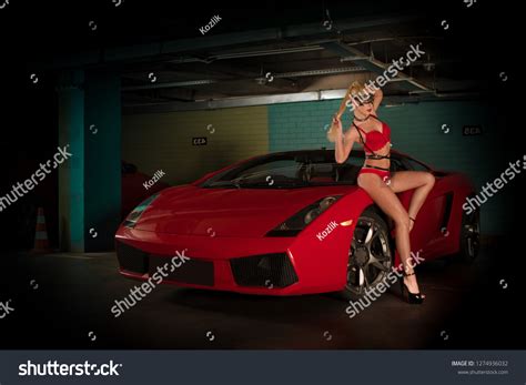 Bikini Dancer Girl Posing Near Red Stock Photo Shutterstock