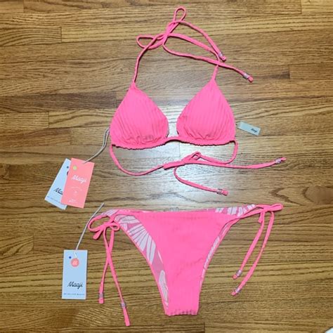 Maaji Swim Maaji Swimsuit Pink Bikini Set Sliding Triangle Top Tie Cheeky Bottom Poshmark