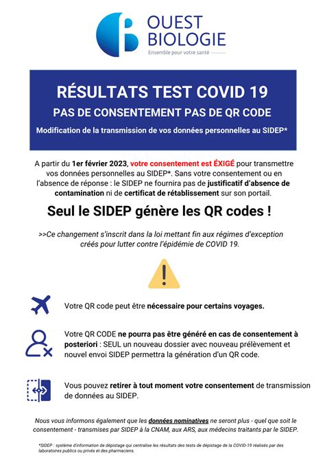 Résultats test Covid 19 modifications de la transmission au SIDEP