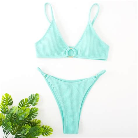 DUNEA Women S Sexy Off Shoulder Bikini With Metallic Buttons Shopee