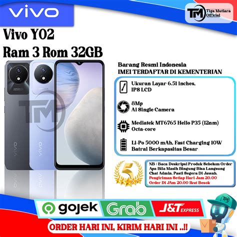 Jual Vivo Y02 Ram 3 Rom 32GB Y02T Ram 4 Rom 64GB Segel Original