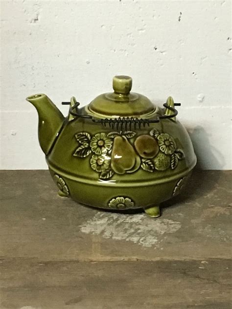 Handpainted Teapot Olive Green Teapot Made in Japan Ceramic | Etsy ...